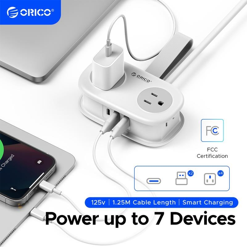 🔥Travel Power Strip, ORICO 4 Outlets 3 USB Ports (1 USB C) with 4FT Wrapped Short Extension Cord Small Power Strip